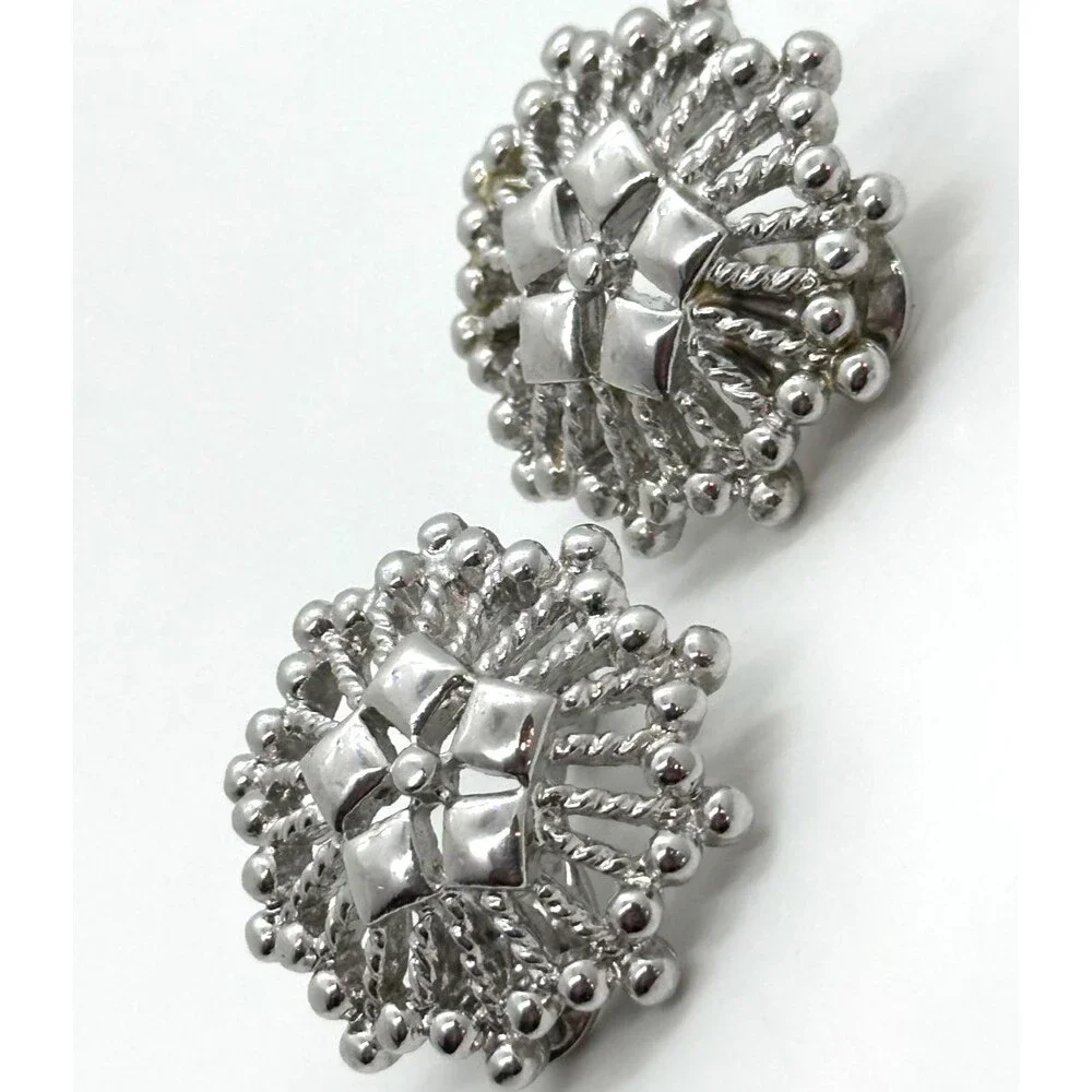 Monet Silver Tone Clip On Flower Earrings